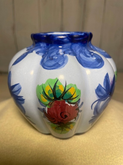 Blue Floral Hand Painted Vase, Made in Portugal