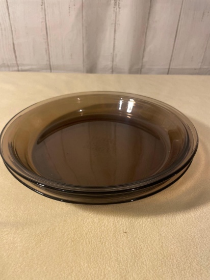 Two Pyrex #209 Amber Pie Plates, 10"