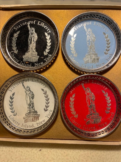 Vintage Tin Statue of Liberty Coasters, circa 1965