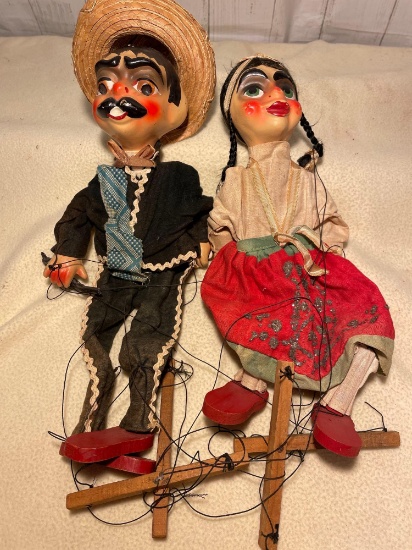 Vintage Mexican Marionette Couple Approximately 14" Tall