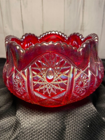 Vintage Art Deco Ruby Carnival Glass Bowl