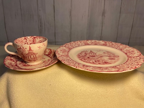 Three-Piece Tea Setting - Cup, Saucer, Dessert Plate, Olde Allon Ware Hampton Ivory