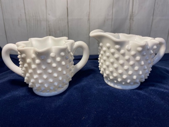 Fenton Knobbed Milk Glass Creamer and Sugar