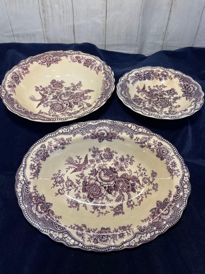 Bristol Crown Ducal Porcelain Serving Dish Set in Purple and Cream