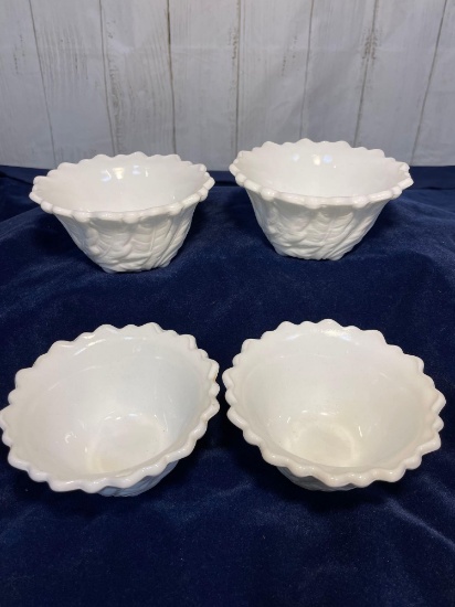 Vintage Indiana Glass Milk Glass White Cabbage and Rose Dessert Dishes