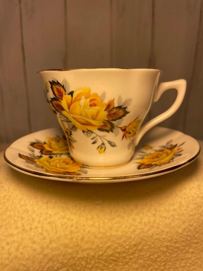 Rosina - Queens Yellow English Roses Tea Cup and Saucer, Bone China