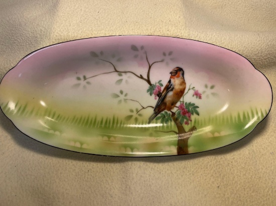 Beautiful Hand Painted Songbird Relish Dish Prov Sax ES Germany