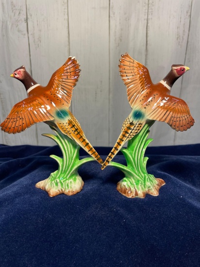 2 - Vintage Ceramic Pheasant Figurines WALES Japan, Birds Flying
