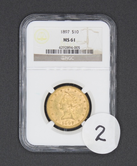 1897 $10 Liberty Head Eagle Gold Coin, NGC MS61