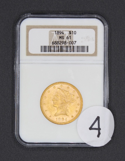 1894 $10 Liberty Head Eagle Gold Coin, NGC MS61