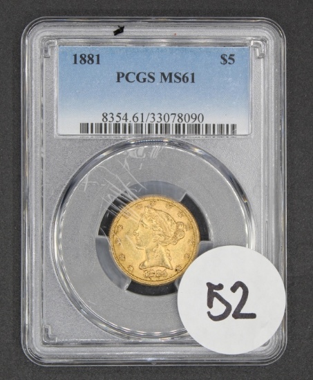 1881 $5 Liberty Head Half Eagle, PCGS MS61