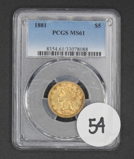 1881 $5 Liberty Head Half Eagle, PCGS MS61