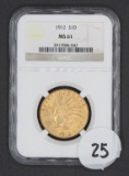 1912 $10 Indian Head Eagle Gold Coin, NGC MS61