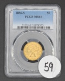 1886-S $5 Liberty Head Half Eagle Gold, PCGS MS61