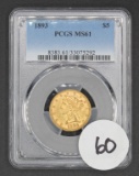 1893 $5 Liberty Head Half Eagle Gold, PCGS MS61