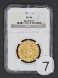 1893 $10 Liberty Head Eagle Gold Coin, NGC MS61