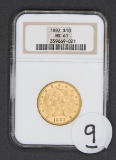 1892 $10 Liberty Head Eagle Gold Coin, NGC MS61