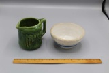 Crock bowl, blue band and small crock pitcher