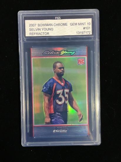 FGS Graded 2007 Bowman Chrome Refractor Selvin Young Rookie Football Card - Gem Mint 10