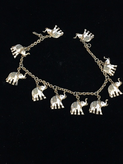 SENA Sterling Silver & Enamel Elephant Charm 8" Bracelet