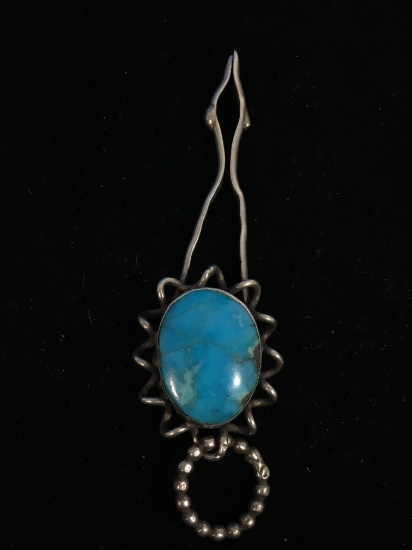 Ornate Native American Sterling Silver & Turquoise Pendant