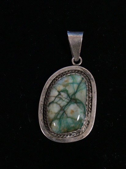 Native American Signed PJ Sterling Silver & Blue/Green Gemstone Pendant