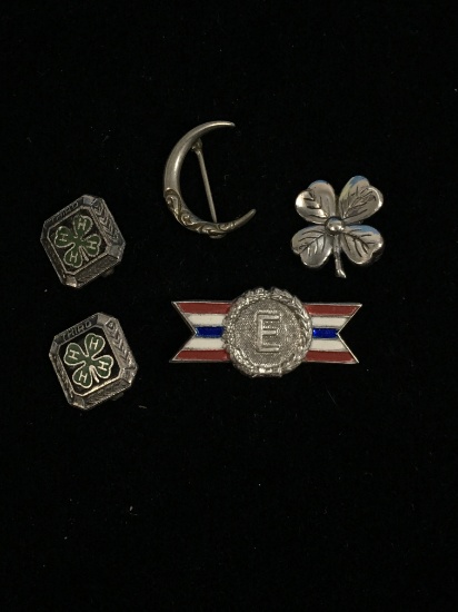 Lot of 5 Sterling Silver Pins