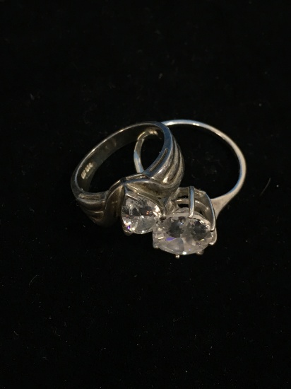 Lot of 2 Sterling Silver Rings W/ Cubic Zirconia