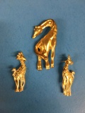 Vintage Gold Tone with Matching Earrings Giraffe Post Earrings & Brooch Set