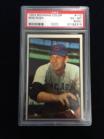 PSA Graded 1953 Bowman Color Bob Rush Cubs Baseball Card