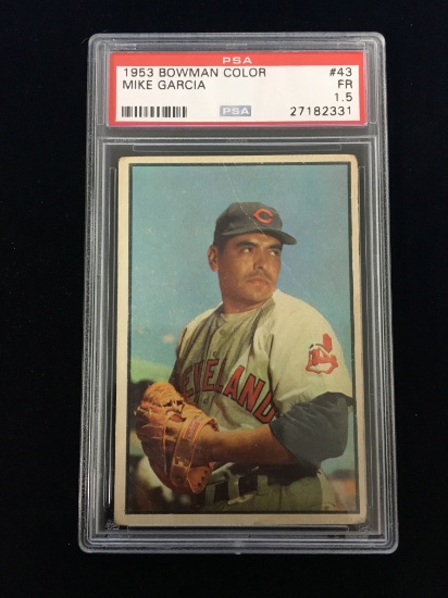 PSA Graded 1953 Bowman Color Mike Garcia Indians Baseball Card