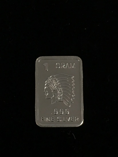 1 Gram .999 Fine Silver Indian Chief Head Bullion Bar