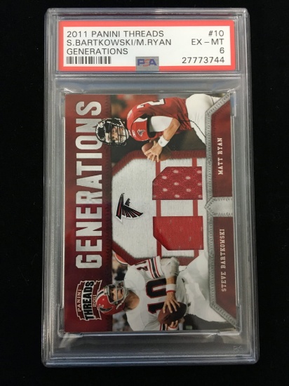 PSA Graded 2011 Panini Threads Steve Bartkowski & Matt Ryan Game Used Jersey Card