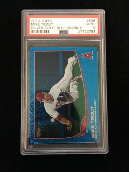 PSA Graded 2013 Topps Silver Slate Blue Sparkle Mike Trout Angels Baseball Card - Mint 9