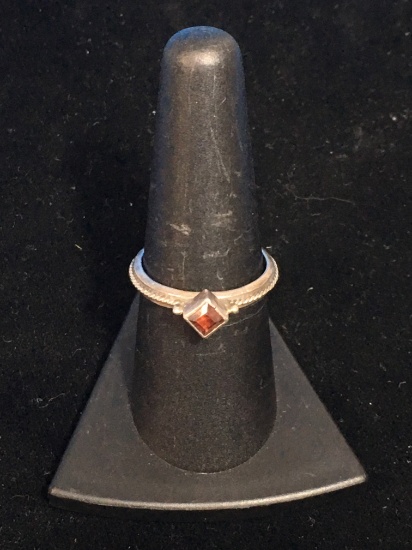 Native El Tom Sterling Silver & Red Garnet Ring - Size 7.75