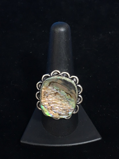 Old Pawn Taxco Sterling Silver & Abalone Ring - Size 9.5