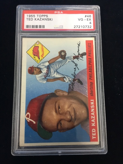 PSA Graded 1955 Topps Ted Kazanski Phillies Baseball Card