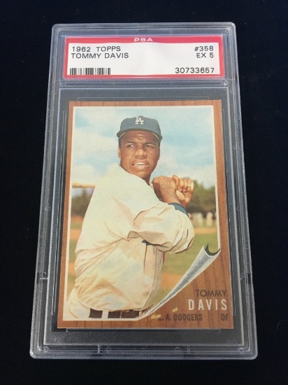 PSA Graded 1962 Topps Tommy Davis Dodgers Baseball Card - Excellent