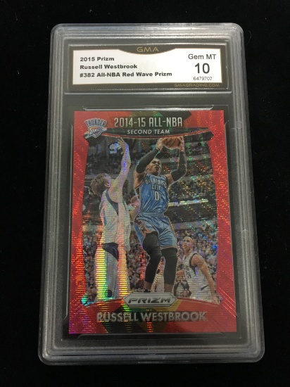 GMA Graded 2015-16 Prizm Red Wave Prizm Russell Westbrook Basketball Card - Gem Mint 10