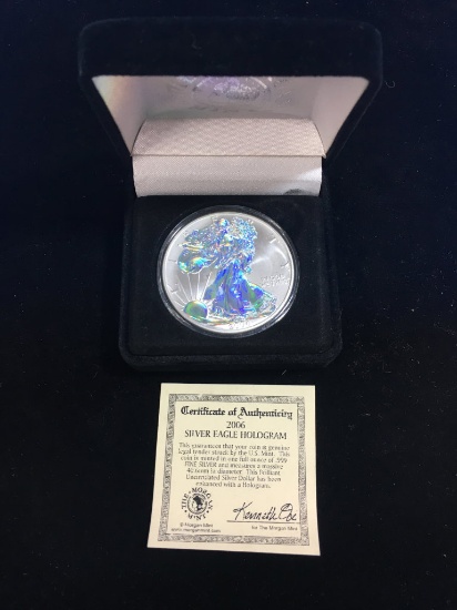 2006 Morgan Mint 1 Ounce .999 Fine Silver Eagle Hologram Dollar Coin W/ COA