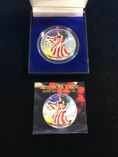 Colorized American Eagle 2002 Silver Dollar W/ COA - 1 Ounce .999 Fine Silver Coin