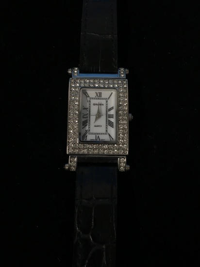 Gruen Women's White Face With Bling Square Shaped Watch with Reversible Band