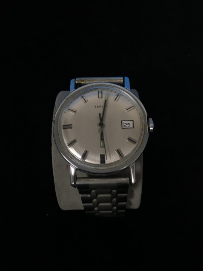 Vintage Timex Silver Tone Watch With Link Style Band