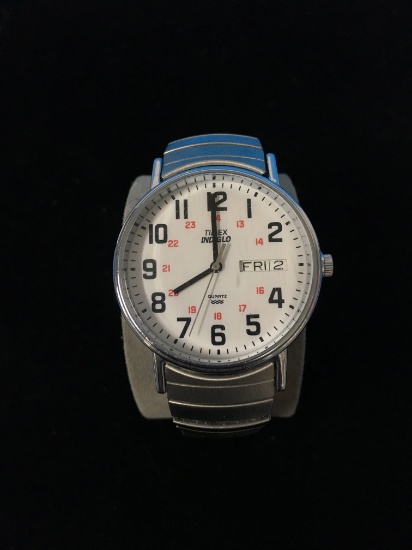 Timex Indiglo Silver Tone with White Face Watch & Flexible Silver Tone Band