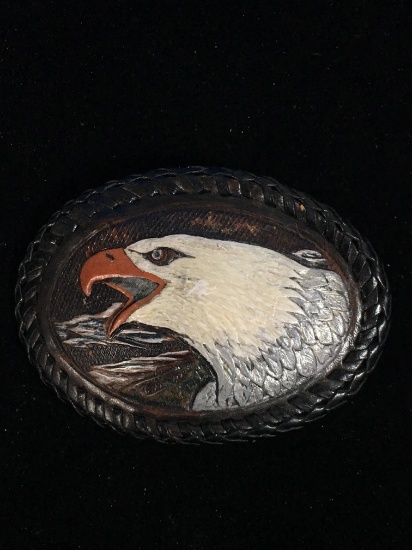 Vintage Hammered Leather Screaming Eagle Belt Buckle