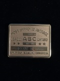 Vintage 1978 ABC Most Improved Bowling Average ABC Brass Belt Buckle