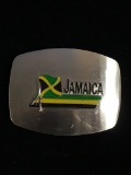 Jamaica Flag on Silver Tone Background Belt Buckle