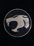 Large Circle Silver Tone and Black Enamel Panther or Cougar Belt Buckle 3.5 Inch Diameter