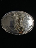 Vintage Soaring Eagle Silver Tone Belt Buckle Carrying Amber Stone - RARE
