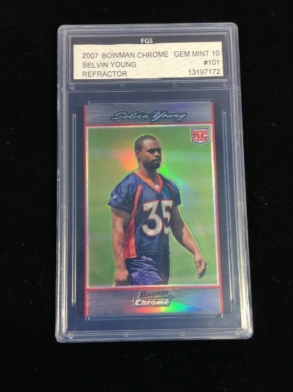 FGS Graded 2007 Bowman Chrome Refractor Selvin Young Rookie Football Card - Gem Mint 10